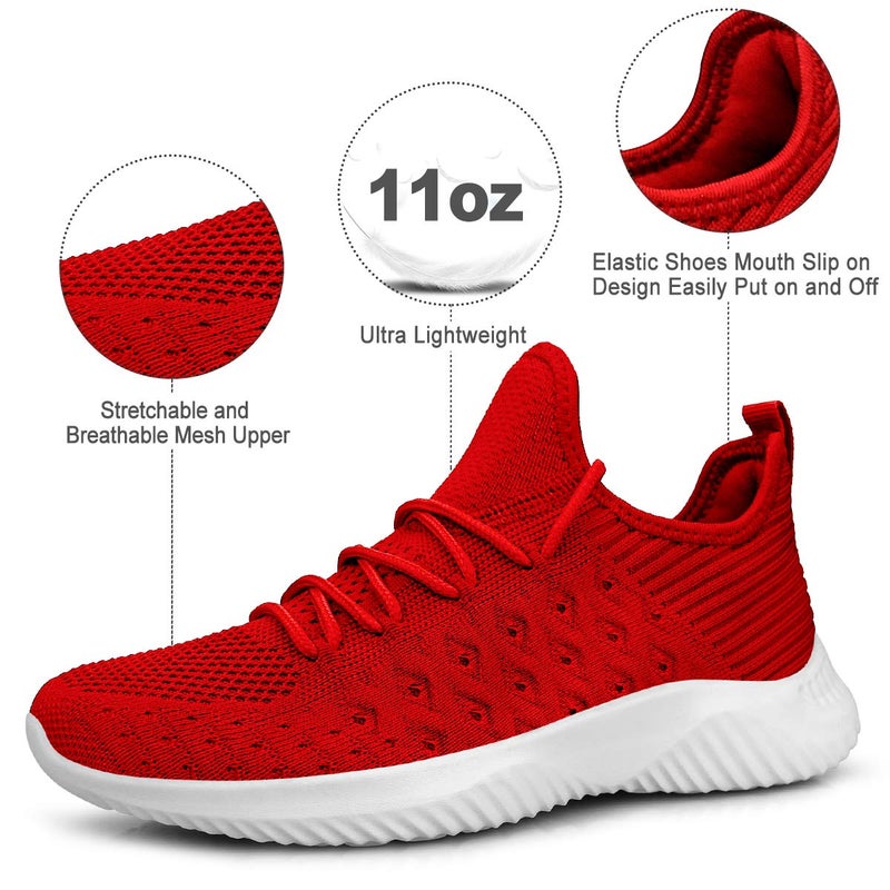 Feethit Womens Slip On Walking Shoes Non Slip Running Shoes Breathable Workout Shoes Lightweight Gym Sneakers Red Size 7 - Image 2